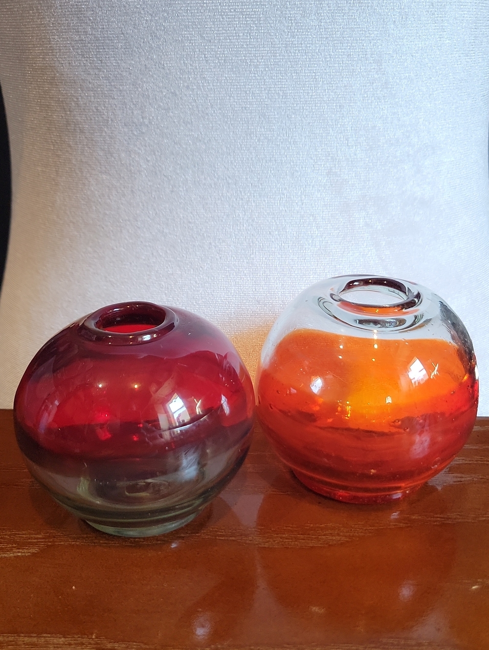 Handblown Glass Sphere Vases in Red and Orange